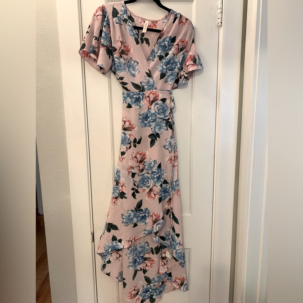 Pink Floral Wrap Dress